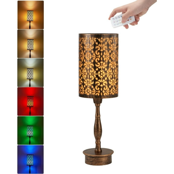 Rechargeable Cordless Table Lamp with Remote, Timer & Dimmer & RGB, Battery Operated, Small Touch Bedside Night Lights, Antique Ambient Lighting for Patio Dining Bedroom Living Room Table