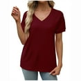 thumbnail image 2 of Tdoqot Womens Tops Dressy- Casual Short Sleeve Pleated V-Neck Summer T Shirts Blouse Wine Size XL, 2 of 6