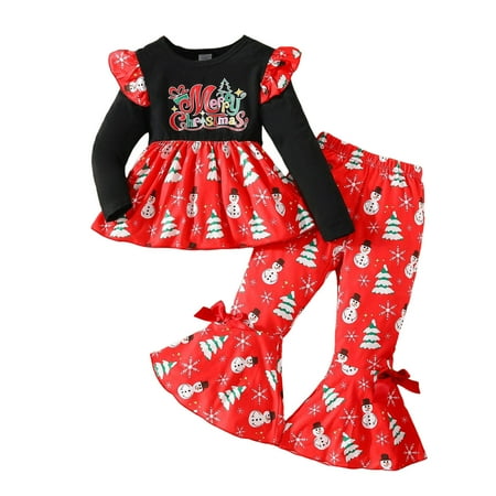 

Bjutir Cute Outfits Set For Boys Girls Toddler Kids Suit Christmas Letters Long Sleeve Top Bottom Pants 2Pcs Set Outfits