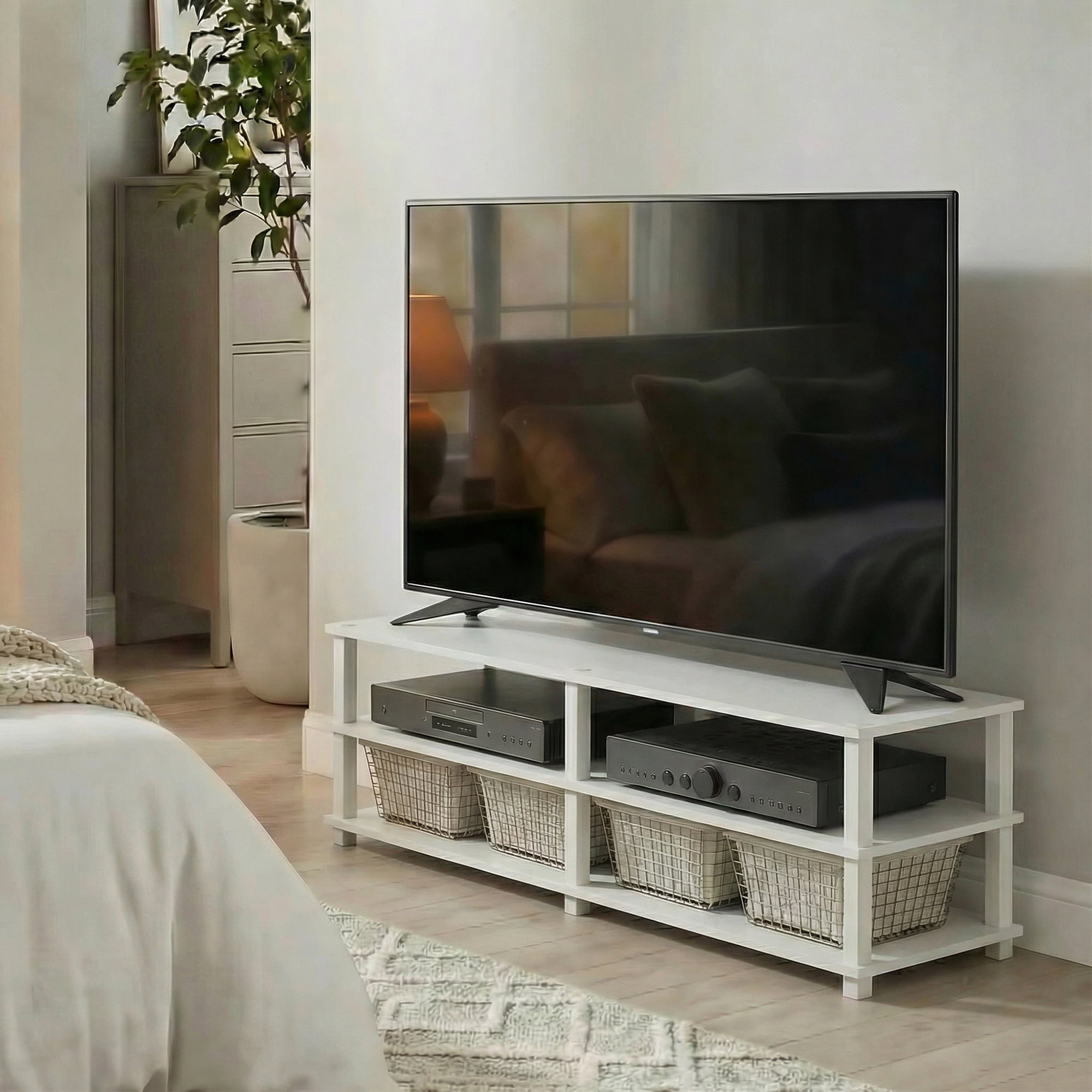 Furinno TURN-N-TUBE 3-Tier Entertainment Center for TVs up to 55" White