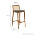 thumbnail image 4 of Bar Stool Chair Barstool, Gray, Fabric, Wood, Rattan, Bar Pub Cafe Bistro Dining Kitchen Hospitality Restaurant, Modern Contemporary, HB37098, 4 of 9