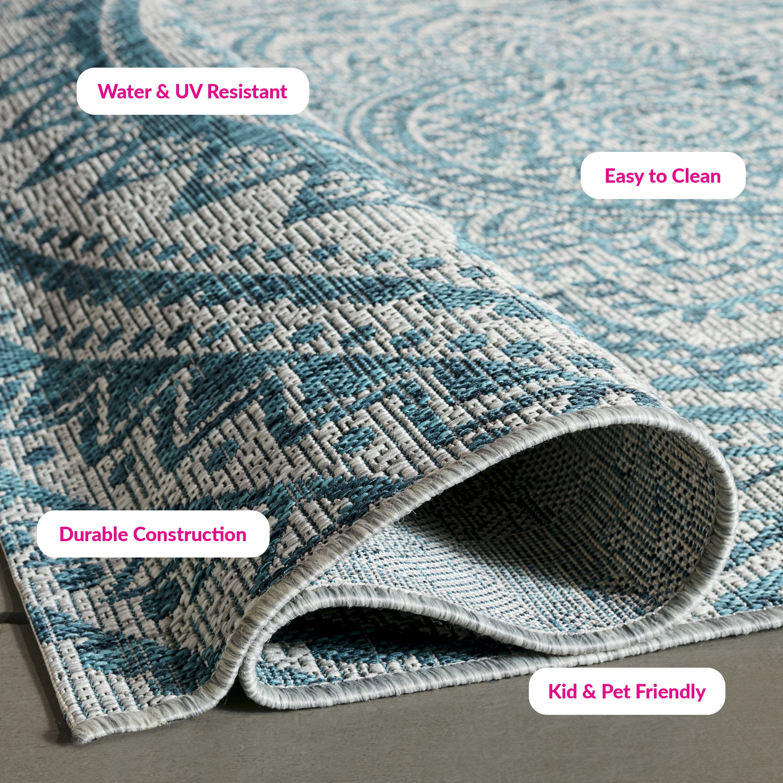 SAFAVIEH Outdoor CY8734-37212 Courtyard Light Grey / Teal Rug
