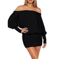 thumbnail image 4 of LWavelet Women's Off-the-Shoulder Batwing Sleeve Bodycon Mini Dress for Party & Club Wear Black M, 4 of 6