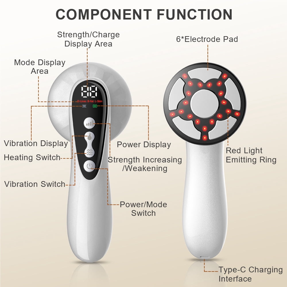 3-in-1 Handheld Body Massager with RF, Vibration, and Red Light, Cordless Electric Full Body Massager for Neck, Back, Arms, Legs, and Abdomen Relaxation, White