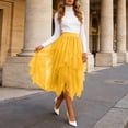 thumbnail image 5 of mgoYE Women's Tulle Tutu A-line Midi Skirt Tiered Layered High Elastic Waist Ballet Prom Party Irregular Mesh Skirt(Yellow,S), 5 of 7