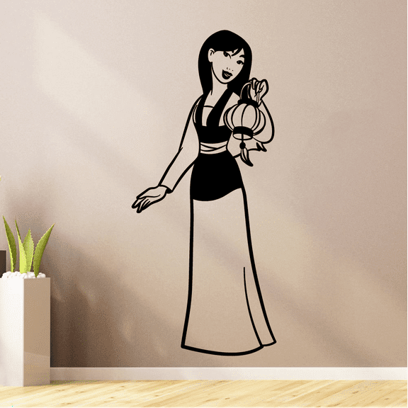Disney Cartoon Character Mulan And Lantern Cute Silhouette Wall Sticker Design For Kids Boys Girls Room Bedroom Fun Wall Home Decal Design Stickers Wall Art Vinyl Decoration Size (10x10 inch)