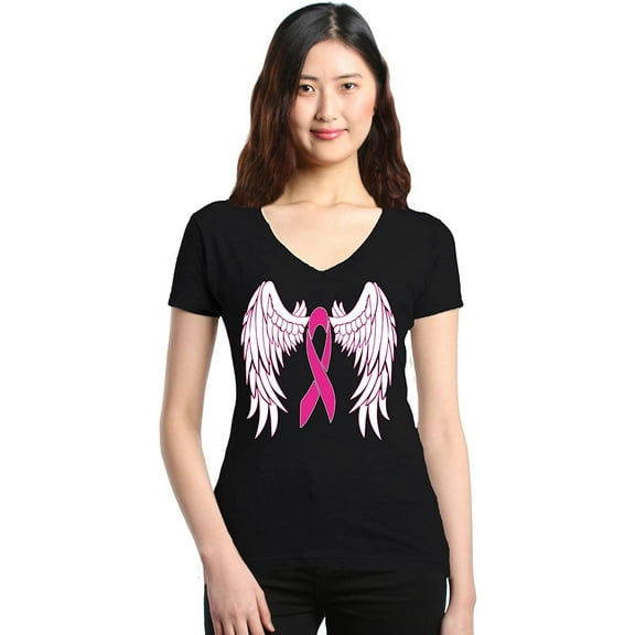 Women's T-Shirt V-Neck Short Sleeve - Cancer Ribbon