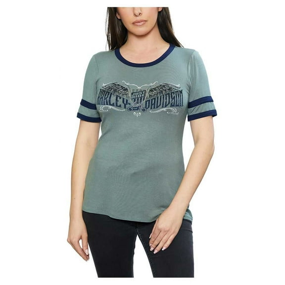 Harley-Davidson Women's Embellished Eagle Crew-Neck Short Sleeve Tee - Gray (L), Harley Davidson