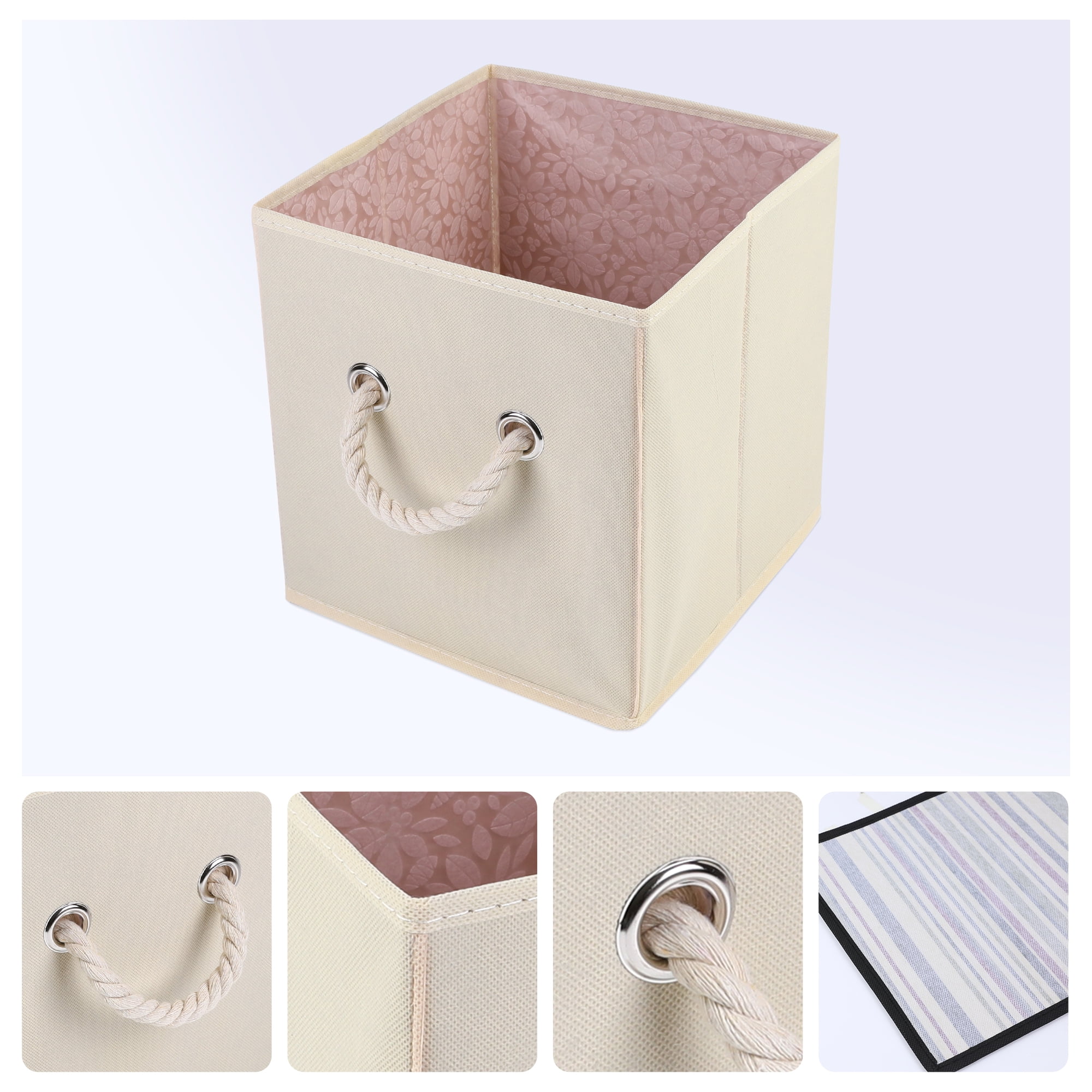Unique Bargains Fabric Storage Bin with Handles Beige 11*11*11in