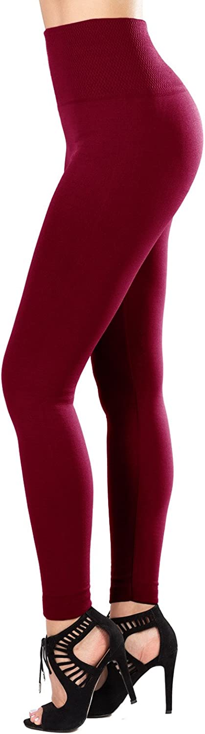 Satina Fleece Lined Leggings High Waist Compression Slimming Warm Opaque Tights (One Size, Burgundy) - image 1 of 6