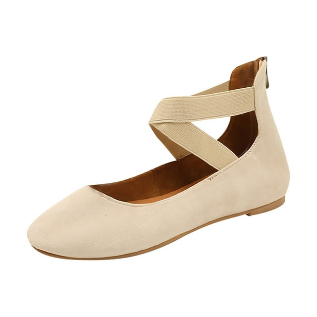 Womens Solid Color Autumn Asakuchi Elastic Band Dance Fashion Flat Shoes