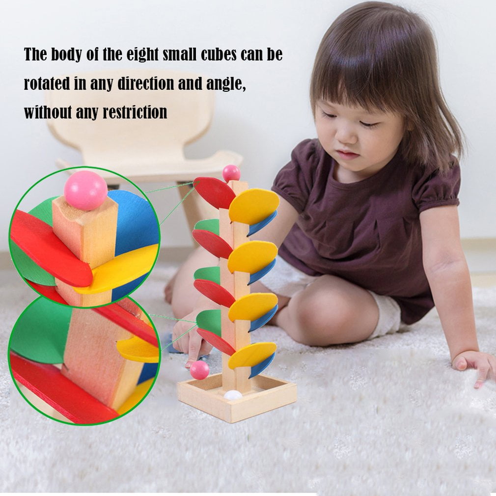 Wooden Blocks Tree Marble Ball Run Track Baby Montessori Educational Kids Toy~ 