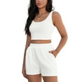 thumbnail image 4 of INSPIRE CHIC Inspired Women's 2 Piece Outfits Ribbed Knit Crop Tank Tops Shorts Sets with Pocket L White, 4 of 5