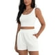 thumbnail image 4 of Conjunto de 2 piezas para mujer ATHLECHIC, camisetas de tirantes de punto acanalado y pantalones cortos con bolsillo en blanco, 4 of 5