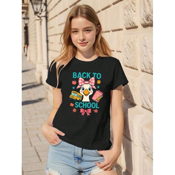 Back To School Theme T-Shirt, First Day of School, Back To School Girls' Top, First Day of School T-Shirt, Girls' School Design, School Goose T-Shirt