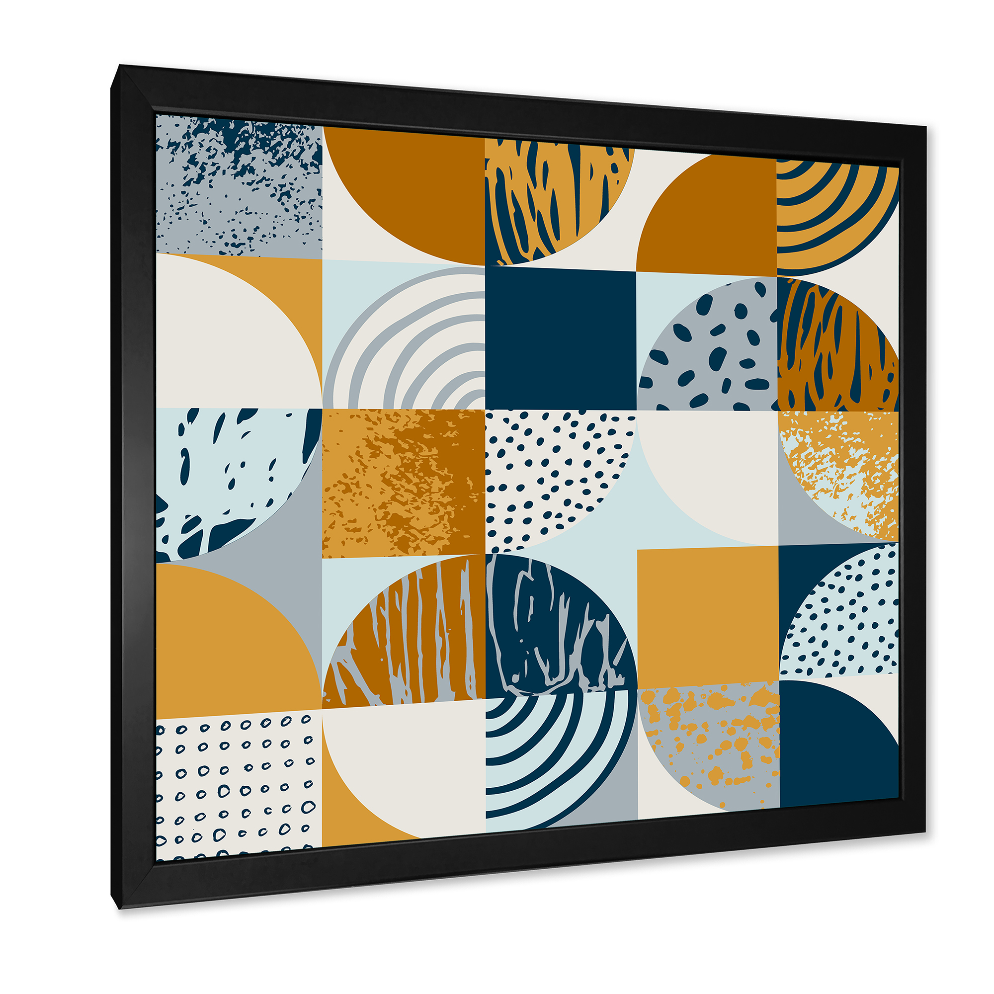 Designart 'Retro Semicircles Squares and Circles' Modern Framed Art Print