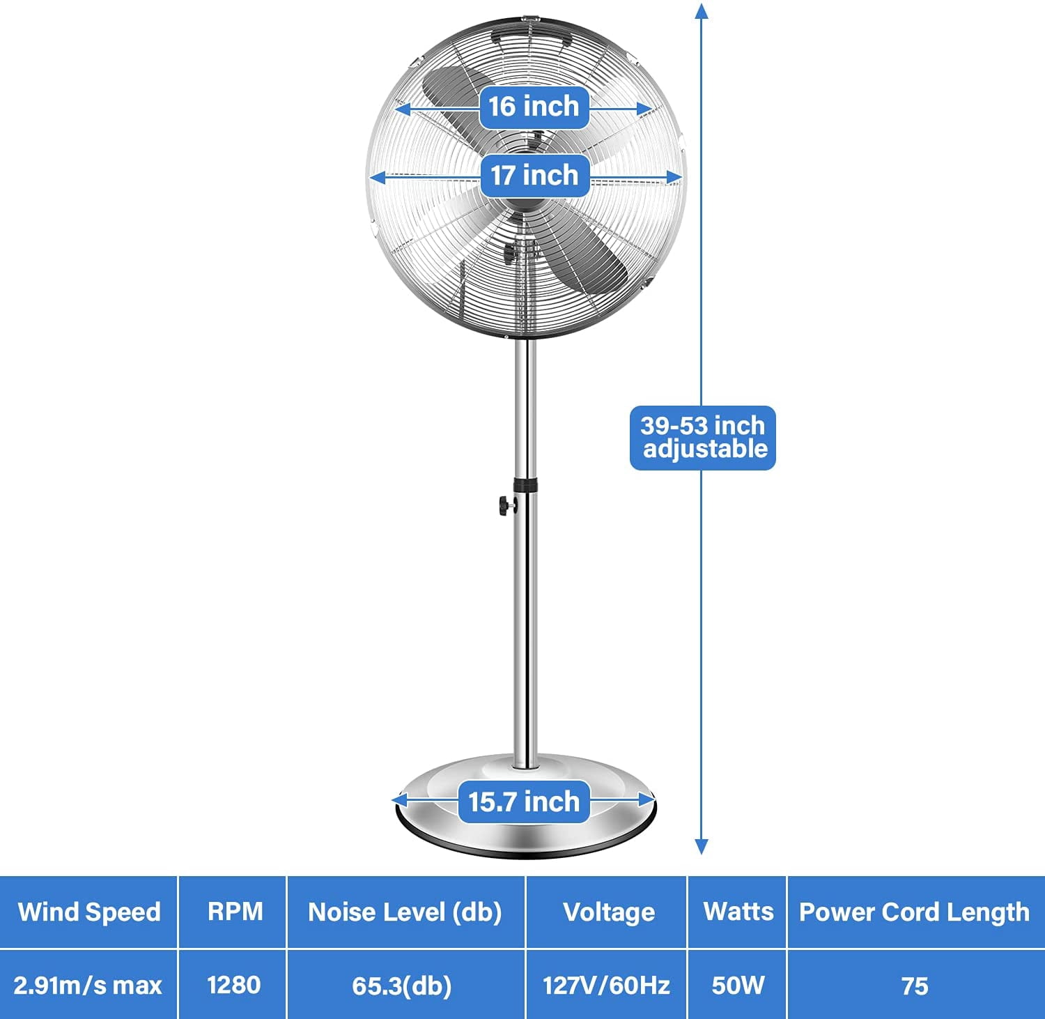 Simple Deluxe 16" 3-Speed Oscillating Freestanding Pedestal Fan