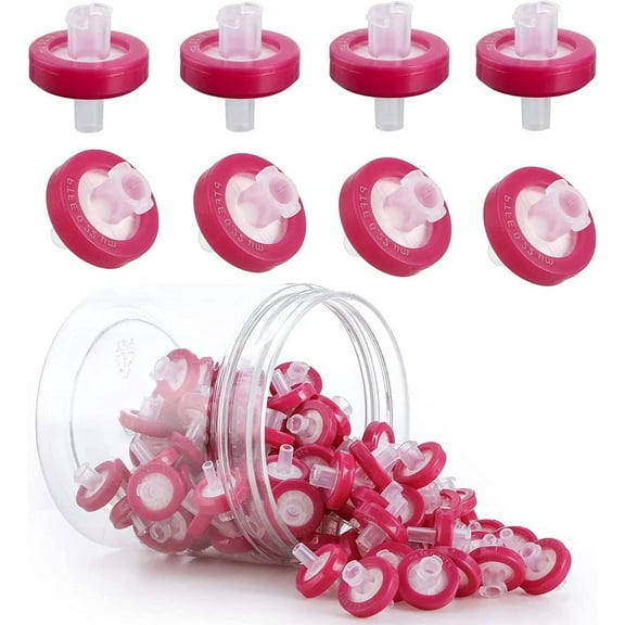 100 Pack Syringe Filter PTFE Hydrophobic 0.22um Membrane 13mm Pore Size Filtration Non-Sterile Syringe Lab Filters for Mushroom Cultivation