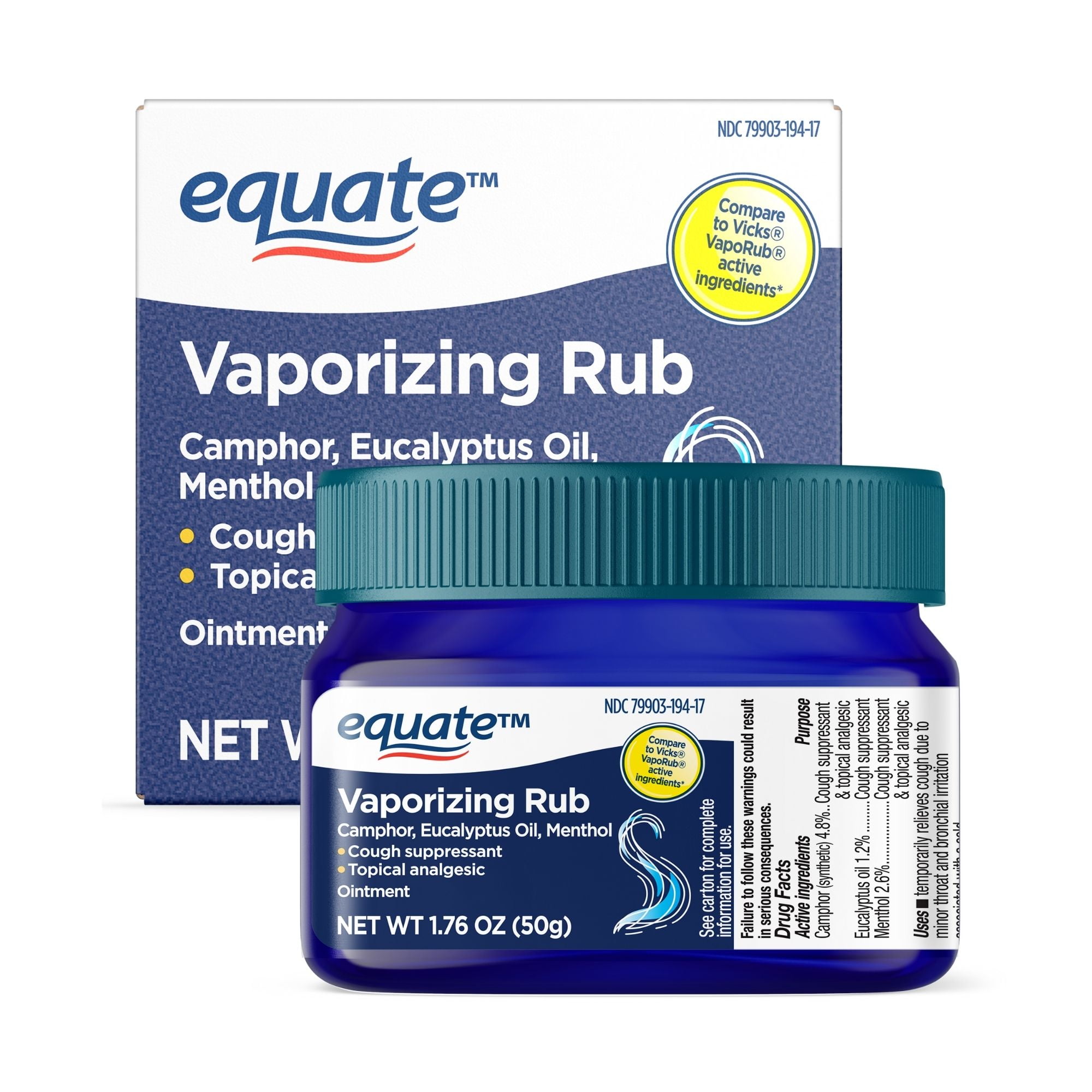 (4 pack) Equate Vaporizing Rub Topical Analgesic & Cough Suppressant Ointment, 1.76 oz, Compare to Vicks® VapoRub® Active Ingredients