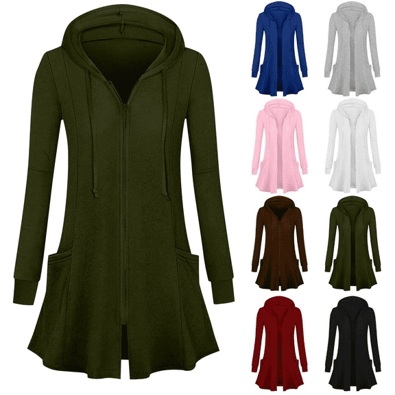 Women's Zip Up Long Hoodie Oversized Tunic Sweatshirt Jacket with Pockets Fall Fashion Open Front Cardigan Casual Coat