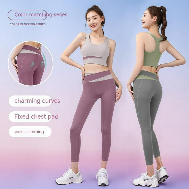 Contrast Yoga Suit No Embarrassment Line Breathable No Trace Naked Quick  Drying Suit Tight Skinny Exercise Fitness Suit Women