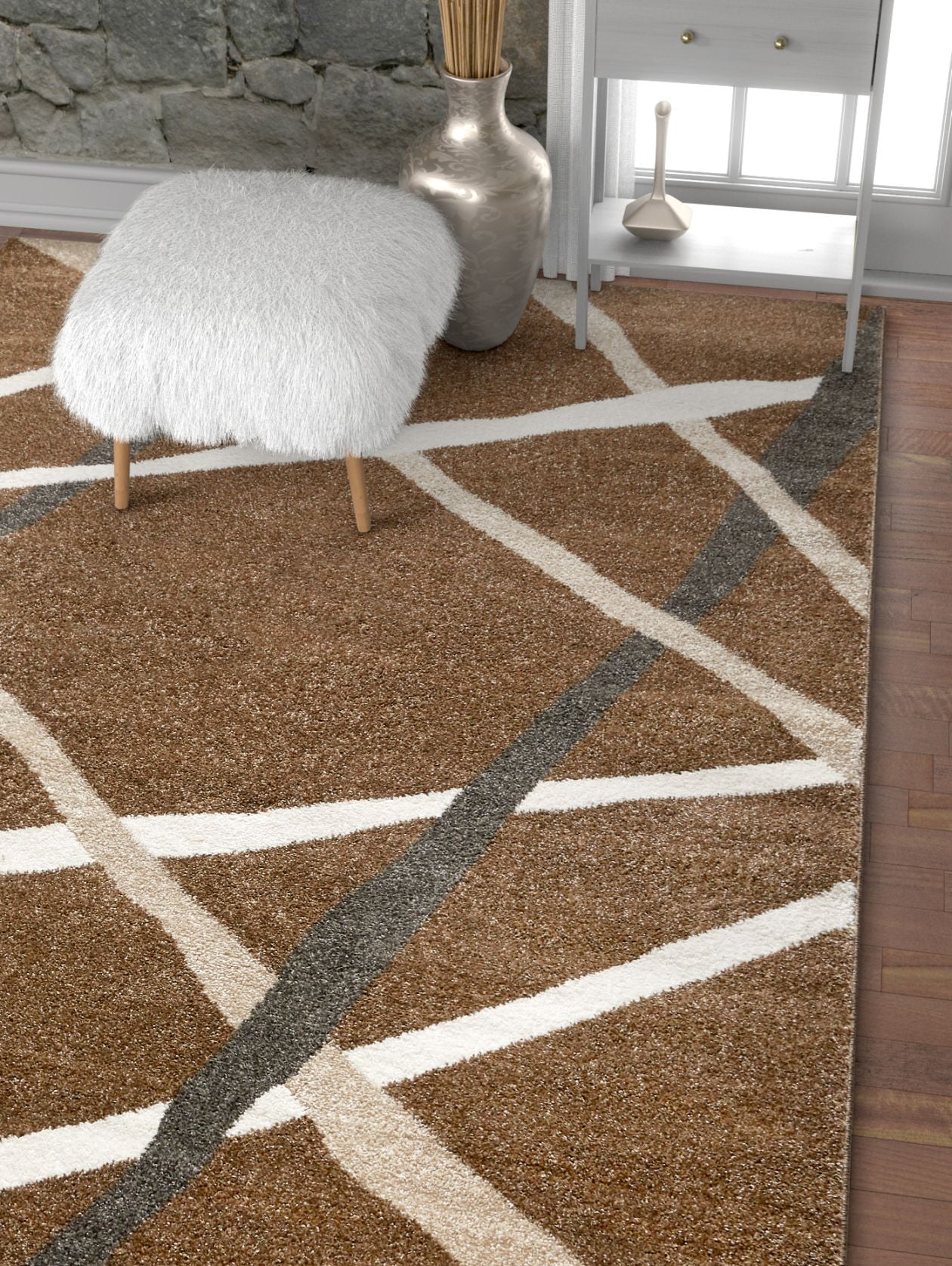 Well Woven Traverse Stripes Brown Geometric Modern Lines Accent Area