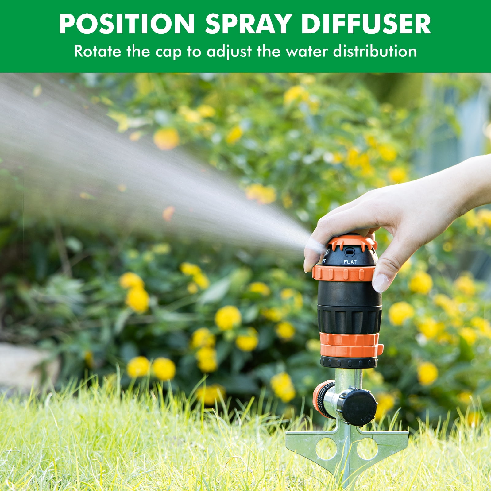 Restmo Gear Drive Sprinkler with Metal Spike Base, 5-Pattern Heavy Duty Gardening Watering System, Multi-Adjustable Lawn Sprinkle for Garden Plant, Flower Bed and Large Yard Area Watering, Orange