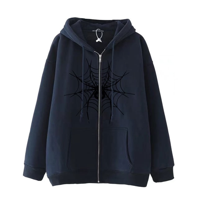 Dark hip-hop gótico Harajuku Y2k estampado de araña cremallera Sudadera con capucha hombres y mujeres Harajuku chaqueta sudadera