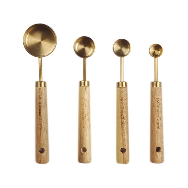 Juego de cucharas medidoras Qtmnekly, mango de madera, acero inoxidable, kit de herramientas para hornear, accesorios de cocina 2