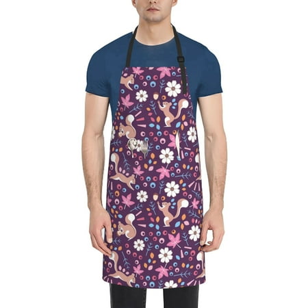

Noikeo Cute Squirrel Floral Print Pack Adjustable Apron Waterdrop Resistant with 2 Pockets Aprons Cooking Kitchen Aprons for Women Men Chef 28 ×33