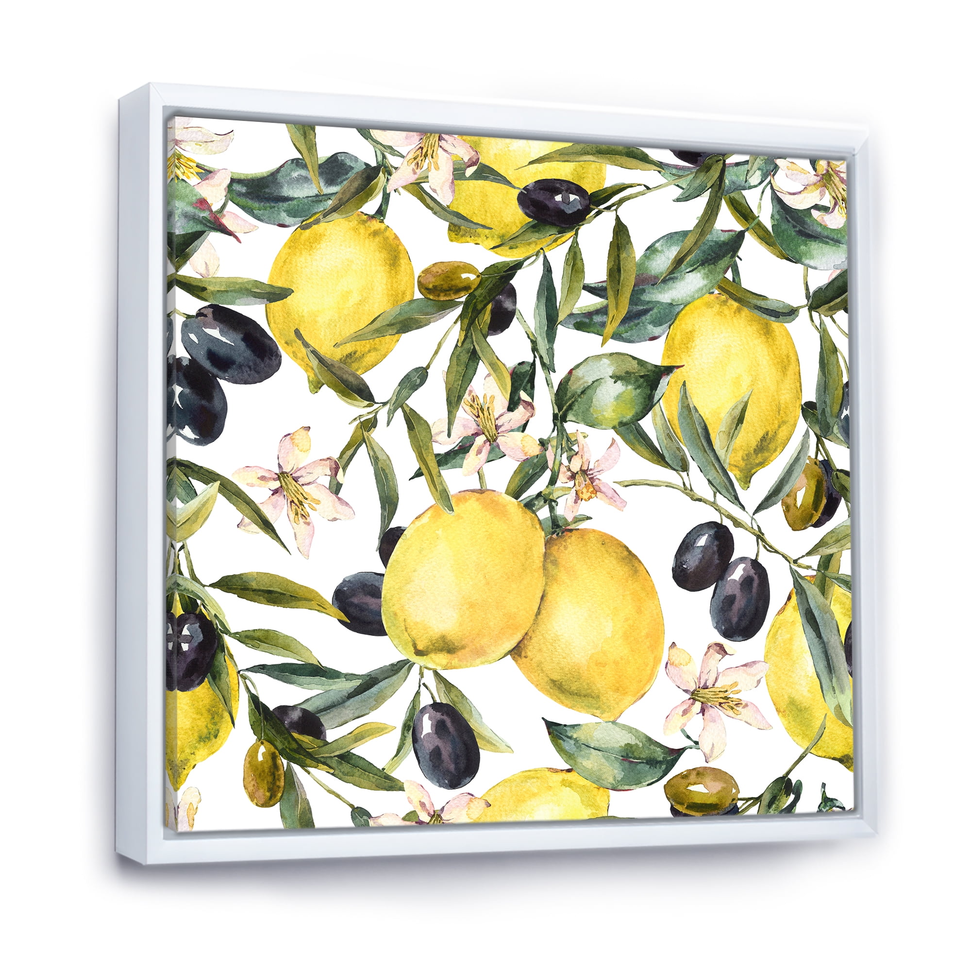 Designart 'Olive and Lemon Branches I' Tropical Framed Canvas Wall Art Print