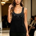thumbnail image 5 of Wooowa Women's Tank Tops Round Neck Rhinestone Decor Sleeveless Thick Strap Summer Sparkle Skinny Shirt Top, 5 of 6