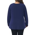 thumbnail image 3 of Plus Size Top for Women Long Sleeve Crew Neck Pleated Shirts Loose Fit Tunic Tops 2X Navy Blue, 3 of 5