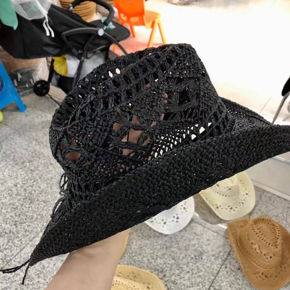 HEVIRGO 3 Pcs Collapsible Outdoor Couple Hat Travel Sunscreen hat Western Cowboy Straw Hat Hand Woven Straw Hat Beach Hat Photo Props