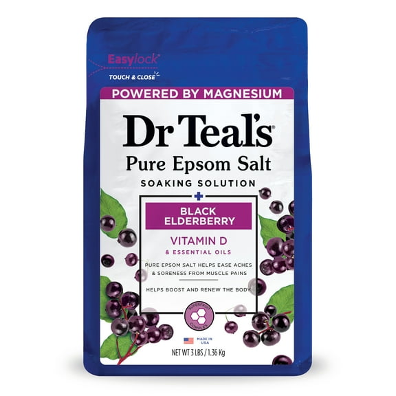 Dr Teal's Epsom Salt Magnesium Soak, Black Elderberry with Vitamin D, 3 lbs