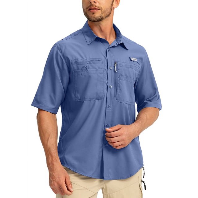 CHUANK Chemises de Pêche à Manches Courtes pour Hommes Légères UPF 50+ Protection Solaire SPF Pêche Randonnée Course