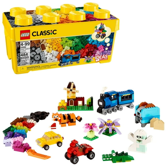 LEGO Classic Medium Creative Brick Box 10696 Building Toy Set with Storage, Includes Train, Car, and a Tiger Figure, Perfect Gift and Playset for Boys and Girls, Sensory Toy for Kids Ages 4 and up
