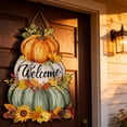 thumbnail image 3 of Halloween Pumpkin Welcome Hanging Sign, Fall Wooden Decor with Maple Leaf & Sunflower, Farmhouse Ornament for Porch & Wall, 3 of 5
