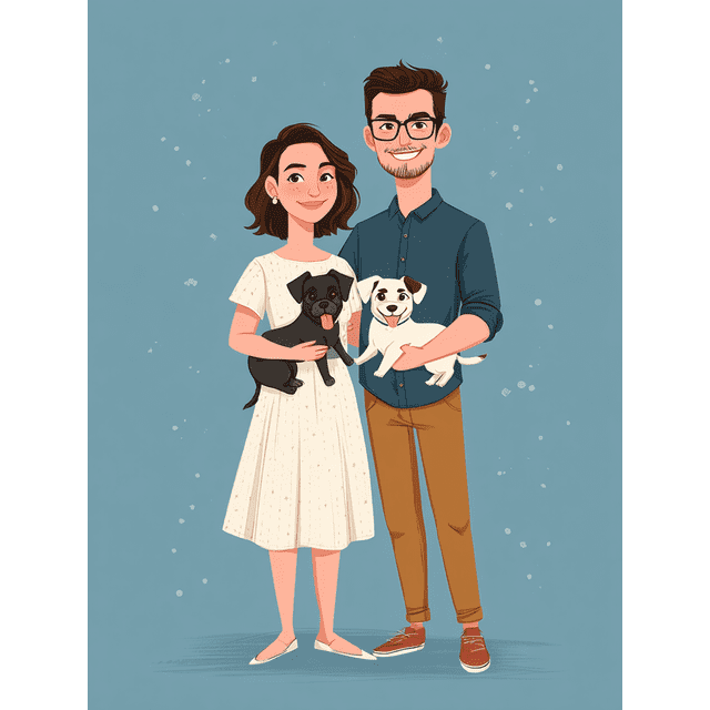 Couple with Pets Canvas Wall Art 15.75x11.81 Inches