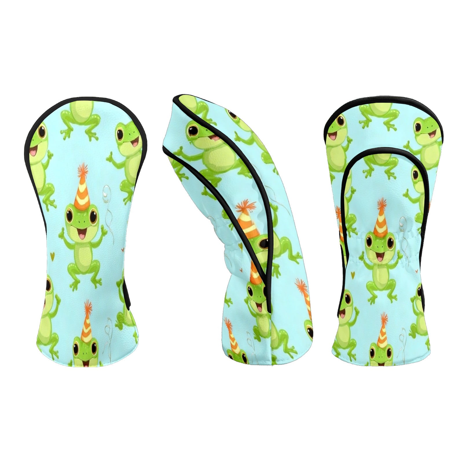 Golf Head Covers for Woods and Driver Waterproof Leather Golf Club Head Covers for Women Men Golf Driver Fairway Wood Headcover Cheerful Frog Celebration Mural