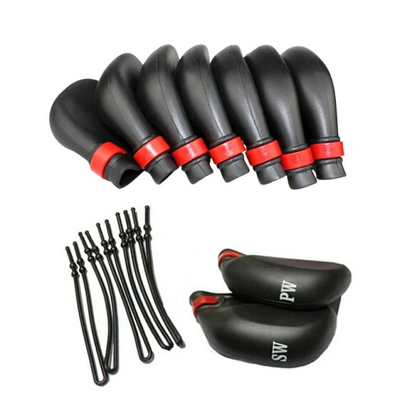 Huhudde 9Pcs Black PVC Golfs Iron Head Covers with String Golfs Club Head Covers Putter Protector Golfs Headcover Protective Cov