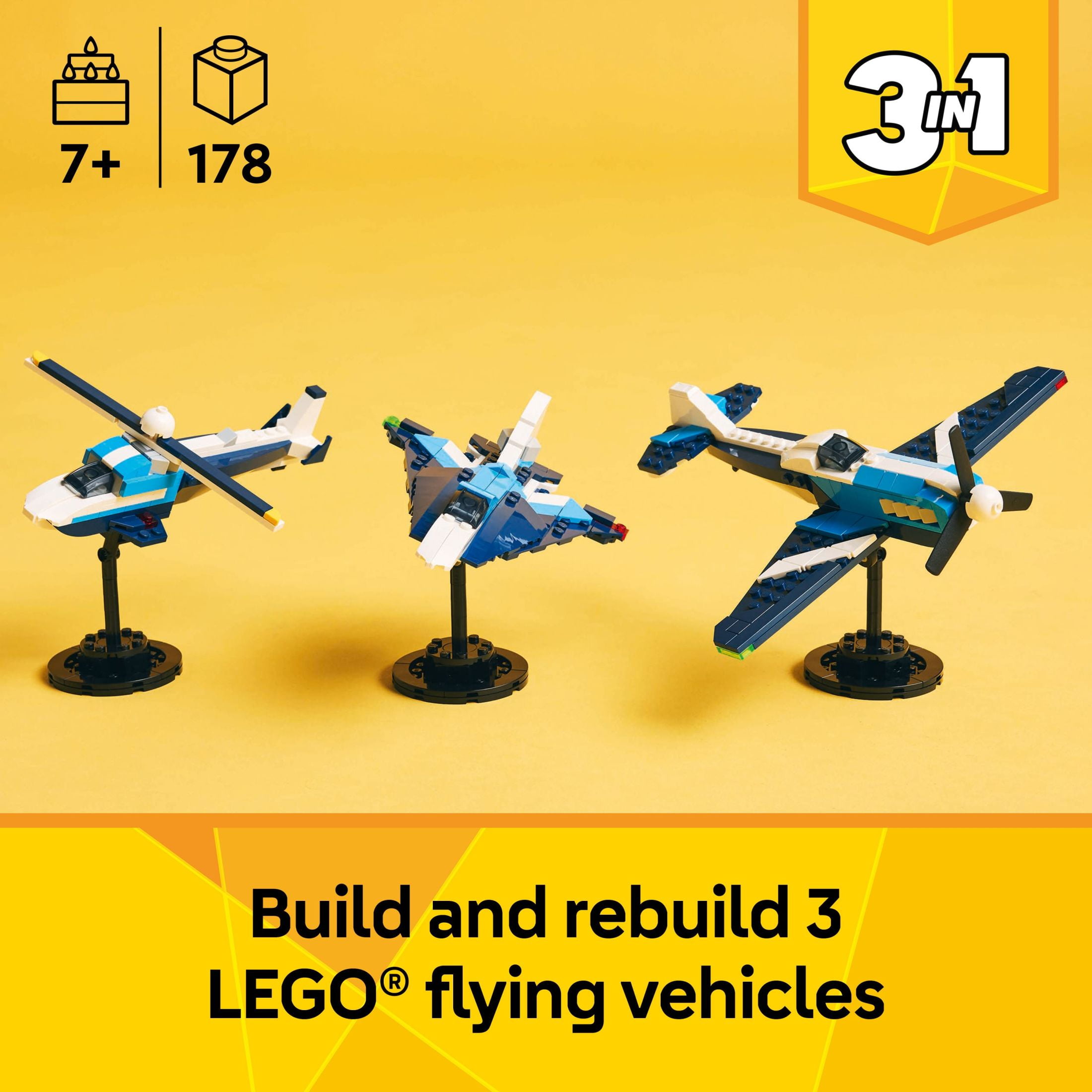 LEGO Creator 3 in 1 Aircraft Race Plane Toy  Building Toy with 3 Building Options, Airplane, Fighter(图4)