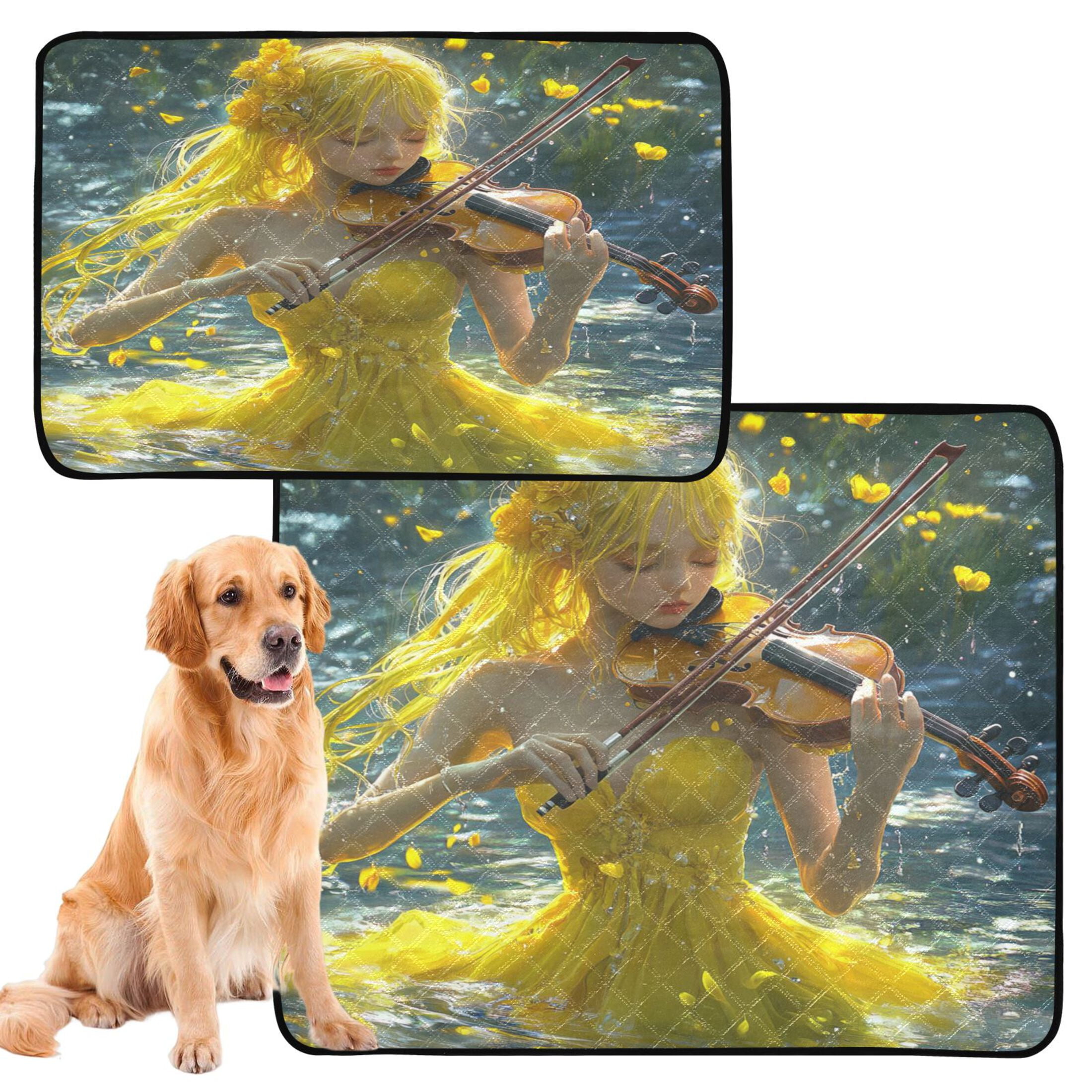 Qxltty Lass Playing Violin on The Water Cat litter Pads Pet Set of 3 Diaper Mats Center Anti-leakage Layer Absorbent Soft and Comfortable