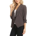 thumbnail image 4 of MOA COLLECTION Women's Solid Fitted Blazer 3/4 Sleeve Open Front Casual Design, 4 of 6