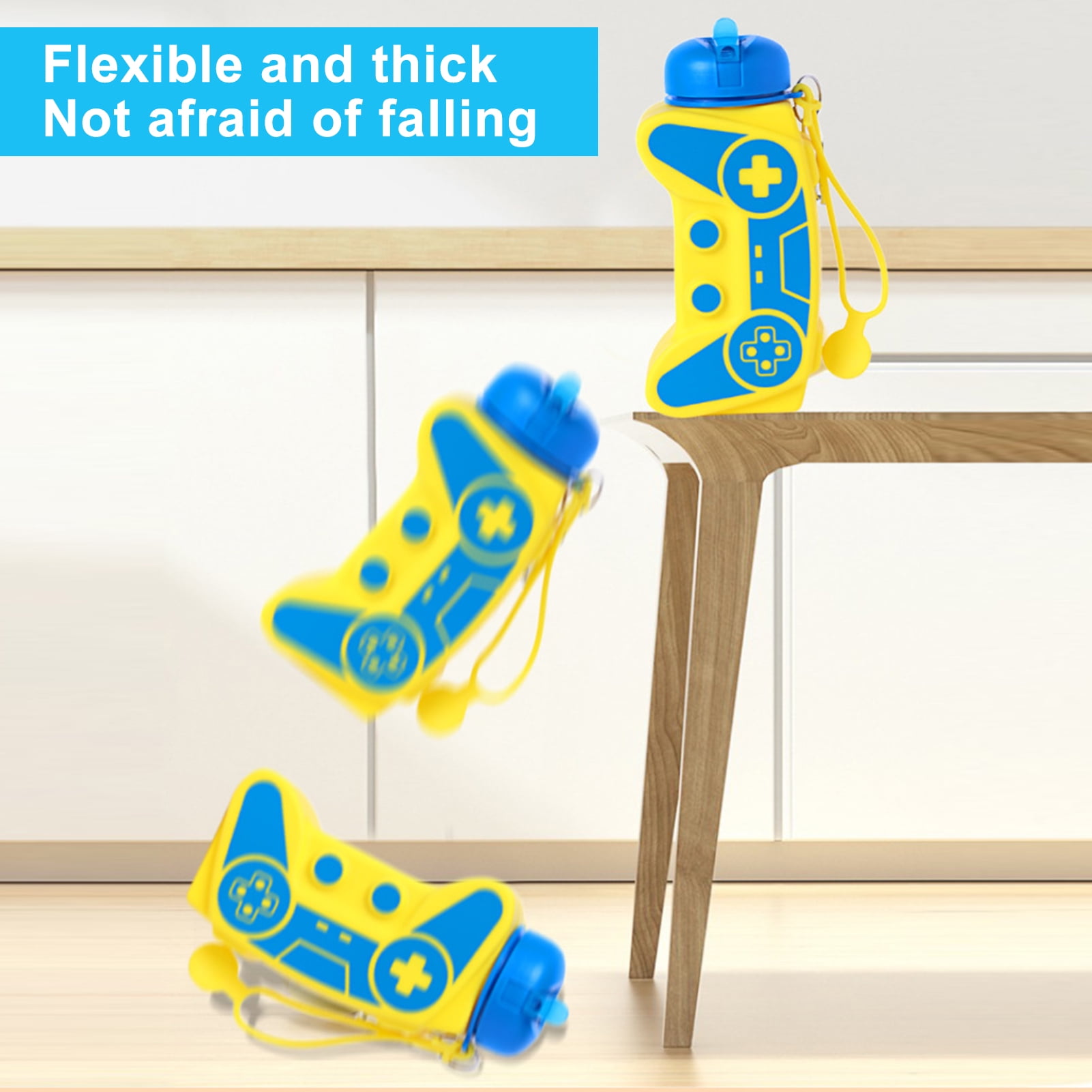 Opolski 600ML Sport Bottle Foldable Food Grade Leakproof Shockproof Anti-drop Large Capacity Game Console Shape Travel School Kids Students Water Bottle With Wrist Strap