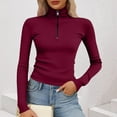 thumbnail image 5 of Lenpel Long Sleeve Shirts for Women Plus Size Turtleneck Half Zip Ribbed Knit Slim Crop Tops Fall Winter Clothes(Wine,4X-Large), 5 of 5