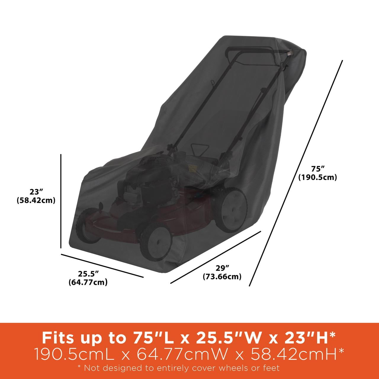 Modern Leisure Chalet Push Lawnmower Cover, 75"L X 25.5"W X 23"H, Black
