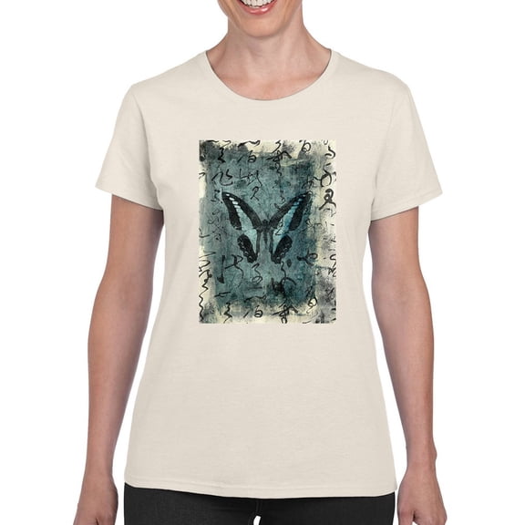 Butterfly Art And Kanji T-Shirt Women -Elena Ray Designs, Female 5X-Large