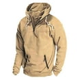 thumbnail image 2 of BiZtdJrK Khaki Mens Half Zip Pullover Hoodies Long Sleeve Casual Hooded Sweatshirt with Pockets Solid Color Gym Workout Tops L, 2 of 7