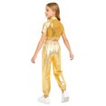 thumbnail image 2 of Aiihoo Kids Modern Jazz Dance Party Sets Girls Short Sleeve Metallic Shiny T-shirt Crop Tops with Pants Outfits Gold 6, 2 of 6